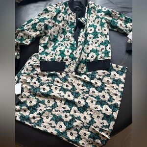 Who What Wear Floral Bomber Jacket & Skirt Set - Green & Cream